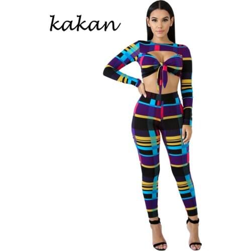 Kakan spring new womens print one-piece tights two-piece hollow sexy wrapped chest tights multi-colored striped jumpsuit