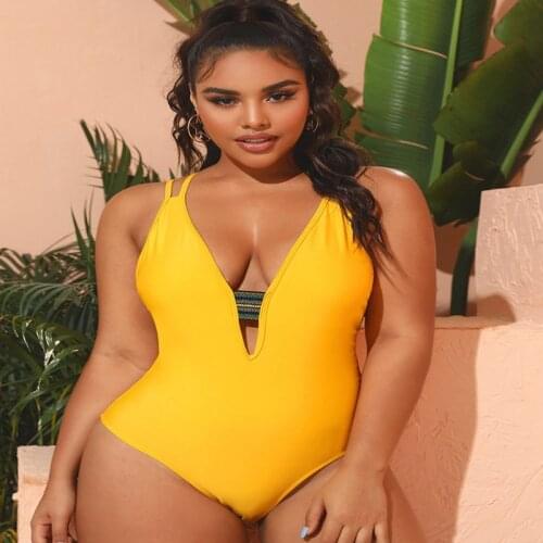 Plus Size Solid Bathing Suit One Piece Swimsuit Large Size Swimwear Bandage Monokini Backless Swimming Suit Sexy Swimsuit 2021