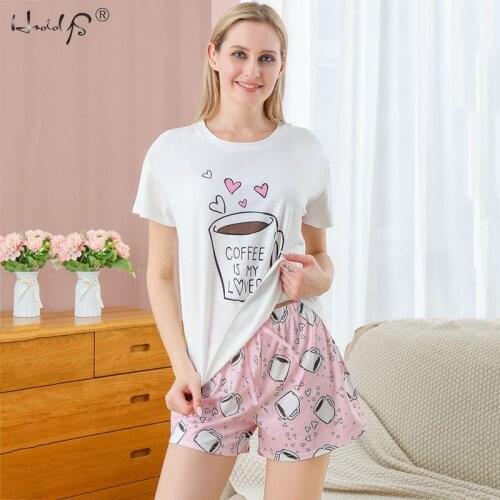 Womens Pajama Set Summer Pajamas Set Short-sleeved Sleepwear Cute Cartoon Print Pijama Female Home Service Set