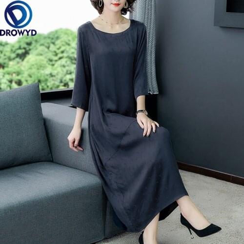 Spring Summer Solid Satin Mulberry Silk Maxi Dress 2021 Casual Vintage 4XL Plus Size Dress Women Elegant Bodycon Party Vestidos