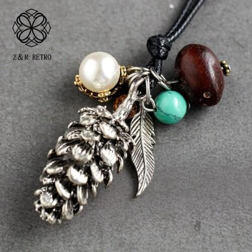 Vintage Plant Jewelry Long Necklace for Women Chokers necklaces & pendants Wholesale Suspension collar Jewellery Alloy Pendants