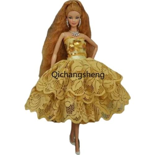 1/6 BJD Clothes Fashion Yellow Sequin Lace Princess Outfits For Barbie Doll Dress Party Gown Vestidoes 1:6 Accessories Toys Gift