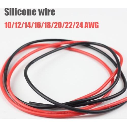 1meter Black+1meter Red Silicon Wire 10AWG 12AWG 14AWG 16AWG 18AWG 22AWG 24AWG Heatproof Soft Silicone Silica Gel Wire Cable