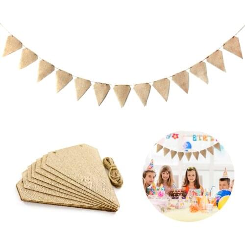 13 Flags Vintage Jute Hessian Burlap Bunting Diamond Shape Banner Rustic Wedding Birthday Party Photography Props Garland Flag