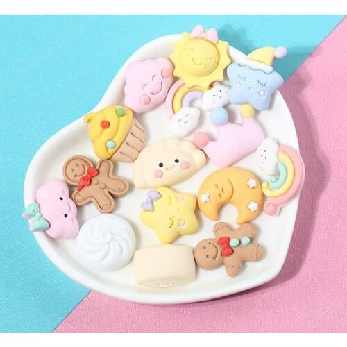 20pcs Resin Lovely Crown Rainbow Cloud Moon Star Gingerbread manFlatback Cabochon Scrapbook Kawaii DIY Embellishments Accessorie
