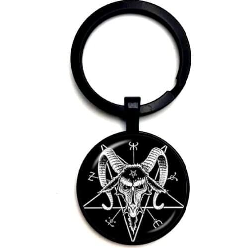 2020 Gothic Pentagram Keychain Evil Devil Mysterious Pentagram Round Glass Pendant Keychain Ornament Jewelry