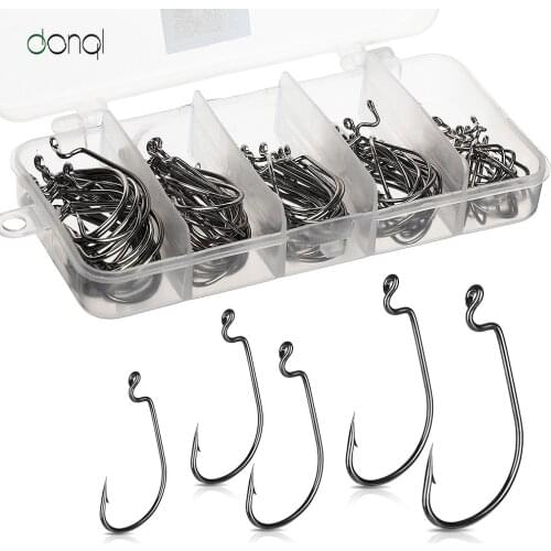 DONQL 50/100pcs High Carbon Steel Fishing Hooks Jig Crank Big Bass Hook Lead Jig Head Hooks Crank Barbed Hook Fishing Tackle