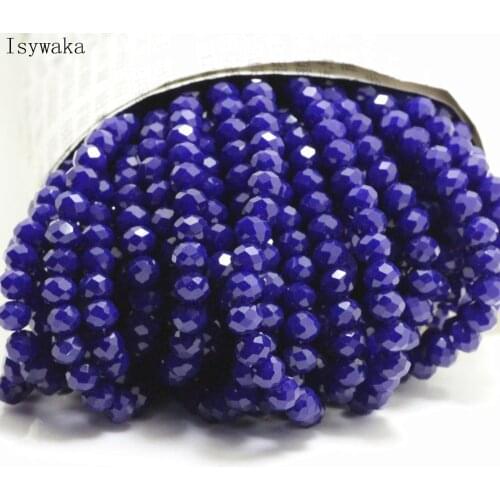 Isywaka Solid Deep Blue Color 4*6mm 50pcs Rondelle Austria faceted Crystal Glass Beads Loose Spacer Round Beads Jewelry Making