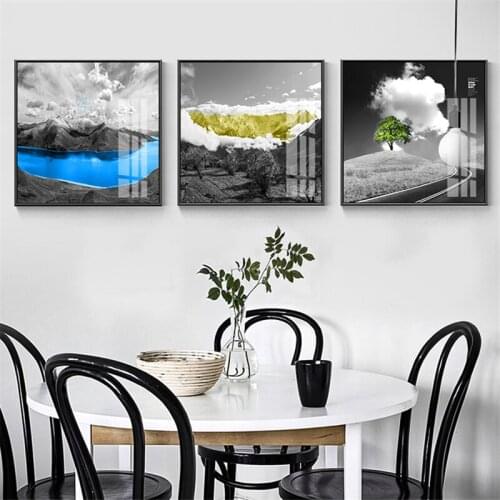Abstraction Green Landscape Tree Tower House Forest Leaves Cup Road Canvas Painting Wall Picture Poster Living Room Decoration