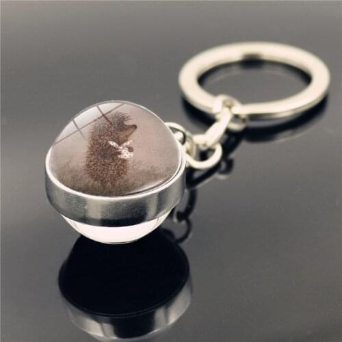 Hedgehog In The Fog Cartoon Keychain Metal Double Sided Glass Ball Pendant KeyChain Key Ring Holder for Men Women Creative Gift