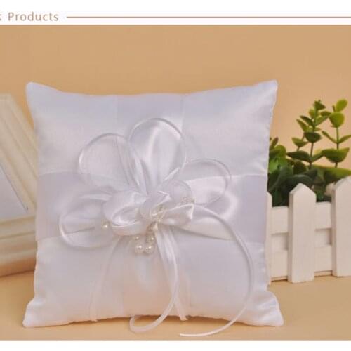 Wedding Ring Pillow Cushion Pearl Flower Decorated Ring Bearer Pillow 15x15cm