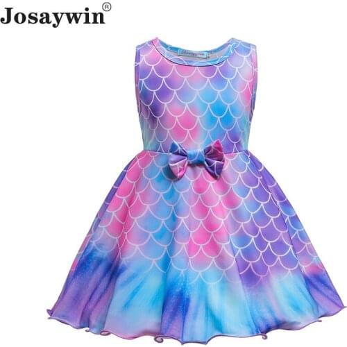 Children Clothes Dress for Girls Baby Cute Print Mermaid Girls Dress Dance Party Birthday Vestido Casual Sleeveless Dresses Girl