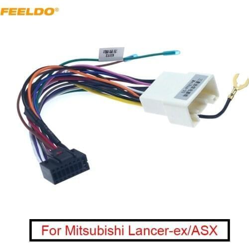FEELDO 6Pcs Car Sterei Radio 16PIN Adaptor Wiring Harness For Mitsubishi Lancer-ex ASX Power Calbe Wire Head Unit Harness