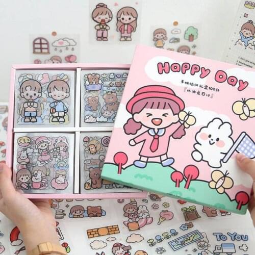 Kawaii Stickers Girl Pink Cartoon Pattern PET Photo Album DIY Diary Sticker Scrapbook Decoration Stationery Stickers