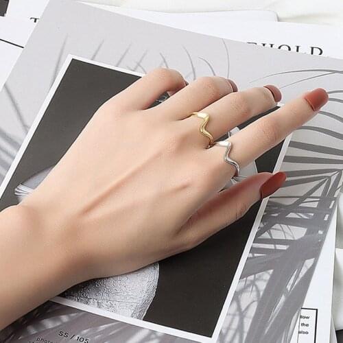 Binmonray 925 Sterling Silver Simple Lightning Wave Rings Heartbeat Shape Unisex Geometry Line Finger Rings Women Men Jewelrys