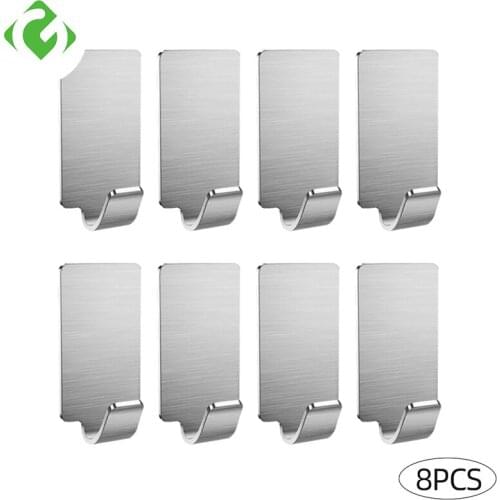 8pcs Adhesive Stainless Steel Hooks for Towels Holder Family Robe Hanging Hook Hats Bag Family Robe Bag Key Adhesive Wall Hanger