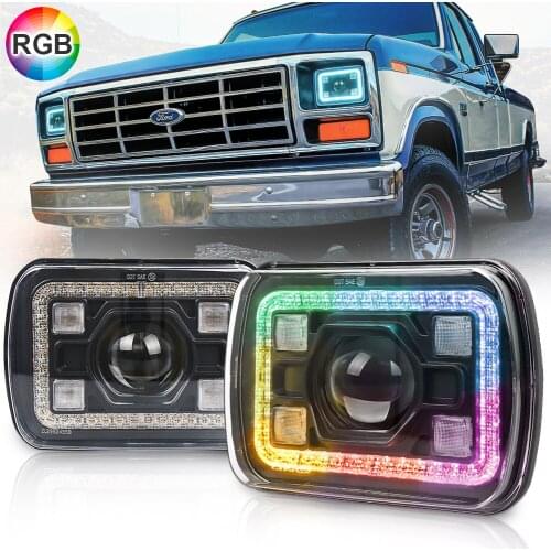 MOVOTOR RGB Halo Headlights with Amber Turn Signal Light & White DRL Rectangular Headlamp Compatible with-Jeep-Wrangler YJ XJ