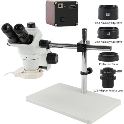 3.35X-90X Simul-Focal Trinocular Stereo Microscope 1080P 60FPS HDMI Video Camera Barlow Lens For Research Electronic Inspection