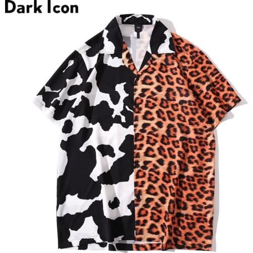 Dark Icon Leopard Patchwork Polo Shirt Men Summer Vintage Street Holiday Beach Mens Shirts
