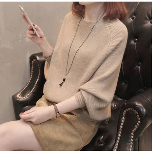 2021 Spring Autumn New Women Slash Neck Knitted Sweaters Bat Shirt Fashion Long Sleeves Loose Sweaters Pullover Casual Tops