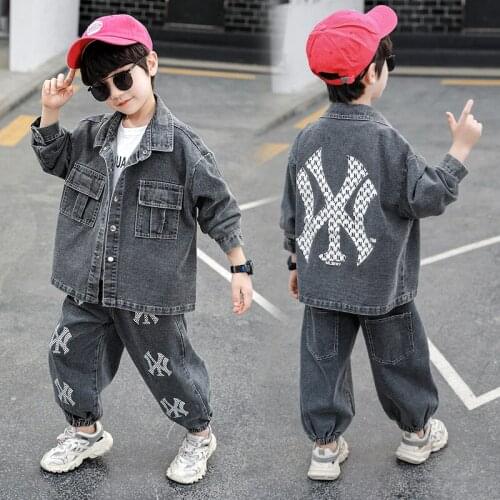 New Jean Spring Autumn Childrens Clothes Set Baby Boys Coat + Pants 2pcs/Set Kids Costume Teenage Girl Clothing High Quality