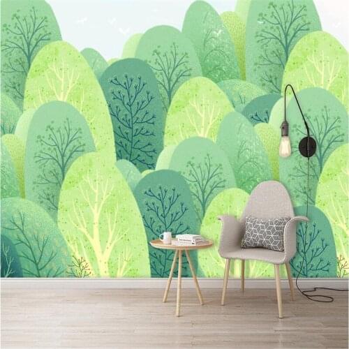 Beibehang Wallpaper custom mural wallpaper small fresh hand painted watercolor forest wall hand painted wood background
