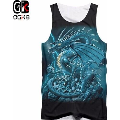 OGKB New Harajuku Tank Top Women/mens Cool Animal 3D Sleeveless Blue Dragon Print Tank Tops Vest Unisex Summer Tops 5XL