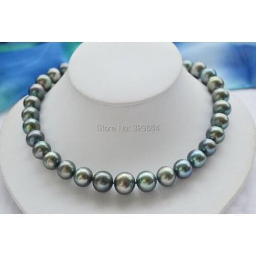 Huge 15mm ROUND Peacock Black cultured PEARL NECKLACE 17inch AAA