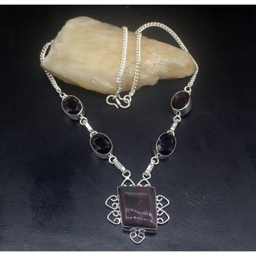 Gemstonefactory Jewelry Big Promotion 925 Silver Sea Sediment Purple Amethyst Ladies Women Chain Necklace 44cm 202101675