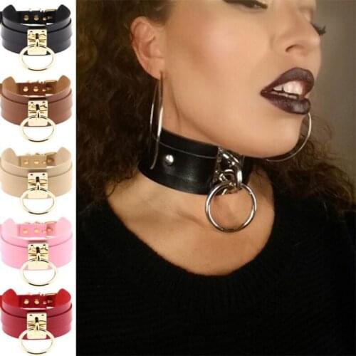 Choker necklace Sexy Pu leather women Collar Bondage Goth Belt Choker Gothic necklace punk jewelry club party SM gold Round gift