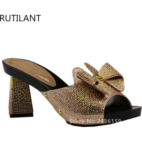 Italian Ladies Sexy High Heels Pumps Rhinestones Large Size 37 To 43 High Quality Slip on Women Party Shoes Champagne Color Shoe