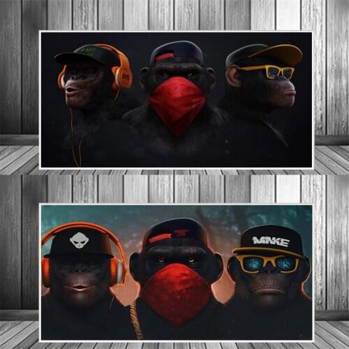 Canvas Poster 3 Monkeys Poster Cool Graffiti Street Art Canvas Painting Wall Art for Living Room Home Decor Posters and Prints
