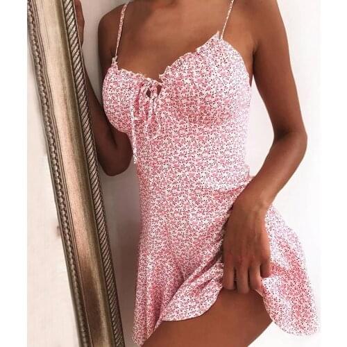 Womens Summer Flowers Print Mini Dress Vintage Boho Bohemian Dresses Beach Short Dress Ladies Summer Casual Sundress Holiday