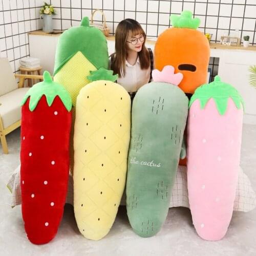 50/70/120cm Long Plush Fruits Vegetable Plants Giant Stuffed Toy Strawberry Pineapple Cactus Corn Carrot Sleeping Pillow Decor