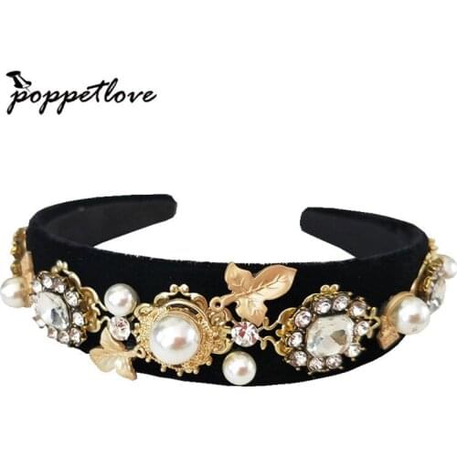 Baroque Luxury Rhinestone Crystal Headband For Women Bridal Gold Leaf Hair Accessories Jewelry Runway Retro Headwear
