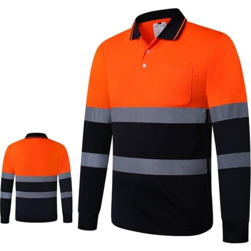 Hi Viz Safety Work Polo Shirt Reflective High Visibility Long Sleeve Polo workwear Shirt LOGO Printing Fast Shipping