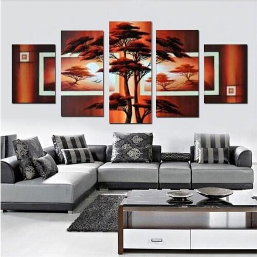 Hand-Painted Oil Painting 5Pcs/Set On Canvas African Sun Scenery Modern Wall For Living Room Abstract Home Decoration