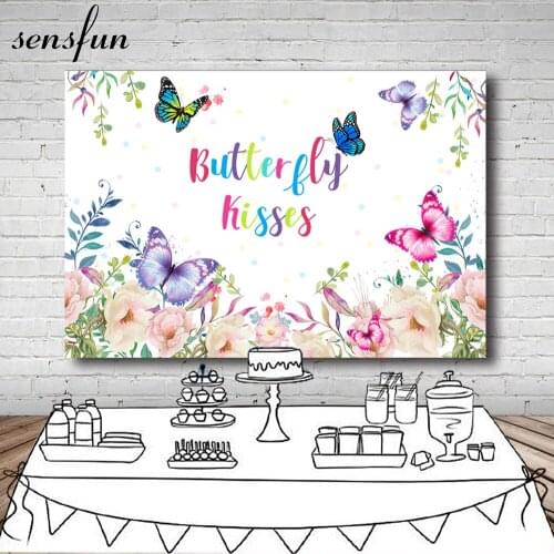 Sensfun Butterfly Flowers Photography Backgrounds For Photo Studio Girls Happy Birthday Party Backdrop Banner 7x5ft Vinyl