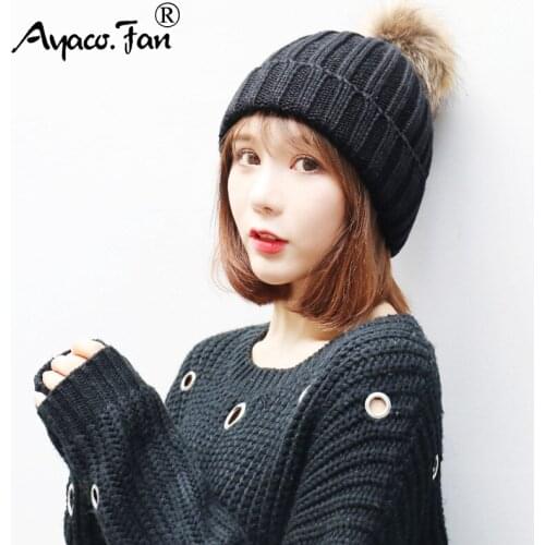 Girls Pom Pom Beanie Warm Knitted Women Caps New Autumn Cute Lady Female Fur Pompom Hats Fur Pompon Knit Cap Skullies Winter Hat