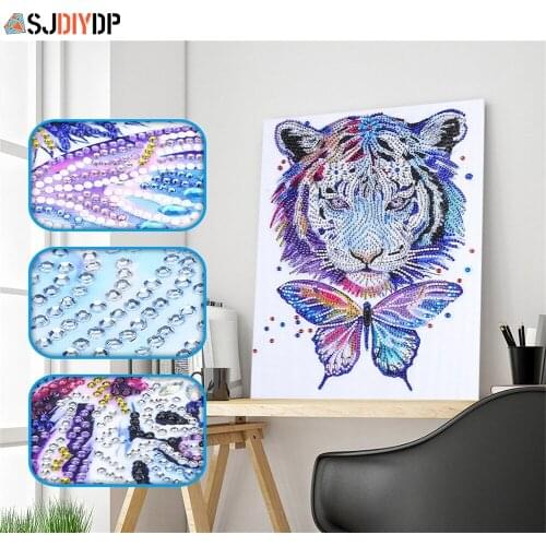 SJDIYDP 5D Diamond Painting Special Shaped Tiger Wolf Diamond Mosaic Partial Rhinestone Cross Stitch Kits Animal Home Decor