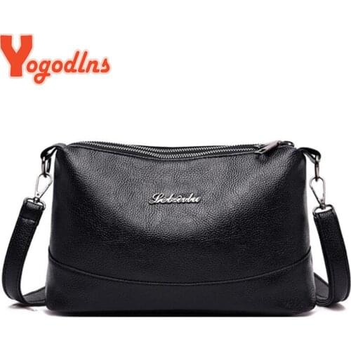 Yogodlns Double Pockets Sling Bags Soft PU Leather Women Crossbody Bag with Two Strap Shoulder Female Messenger Bags Black