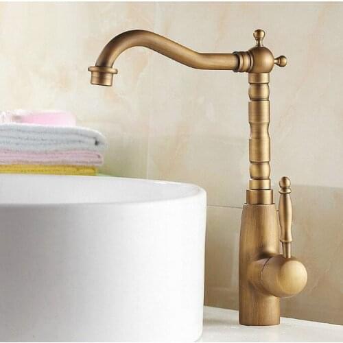 Vintage Retro Antique Brass Single Handle One Hole Bathroom Kitchen Basin Sink Faucet Mixer Tap Swivel Spout Deck Mounted man003