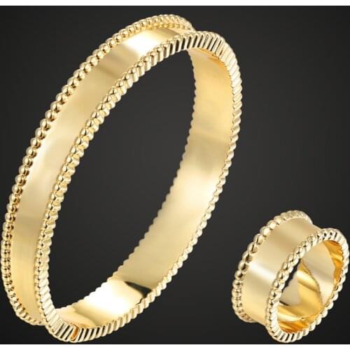 Zlxgirl bridal jewelry gold color and silver color bangle ring Sets for women bridal accessory sets brand coppe bangle ring sets