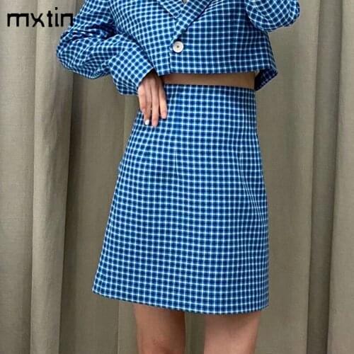 MXTIN 2021 Women Summer Vintage Plaid Mini Skirt fashion A line High Waist Ladies Short Skirts Harajuku Korean Style Faldas