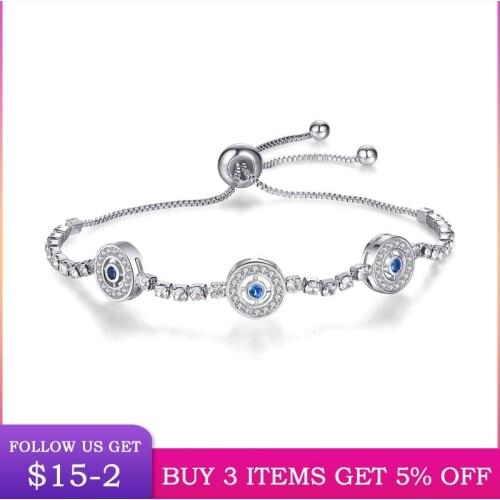 LByzHan 100% Real 925 Sterling Silver Bracelet Light Luxury Clear Zircon Bracelet Adjustable Blue Eye For Women Jewelry CMB82