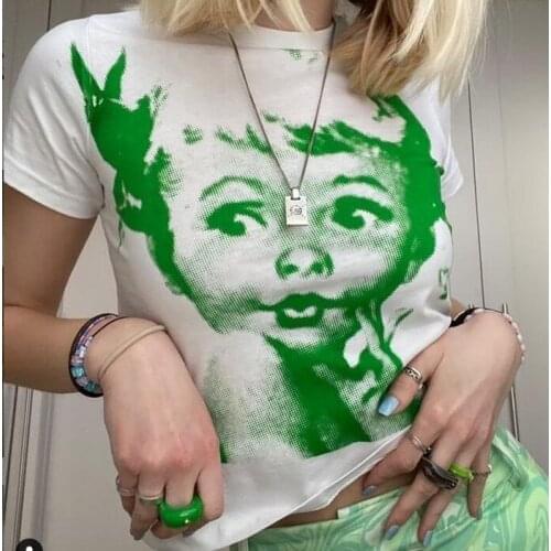 Corset Top Portrait Graphic Y2K Fashion Streetwear Summer Clothes Women Tie Dye Green Print Tank Crop Top Streetwear Gothic Punk