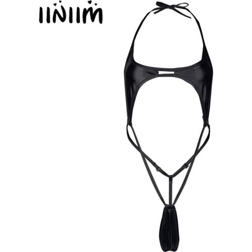 Women Erotic Lingerie Shiny Leather Leotard Body Suit Sexy Open Butt Backless Catsuit High Cut Micro Bikini Thong Teddy Bodysuit