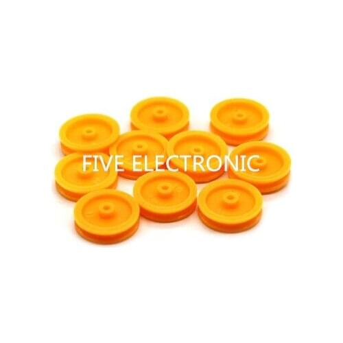 10pcs/lot 2*17mm pulley (yellow), 17*4*1.9 small pulley, DIY motor wheel