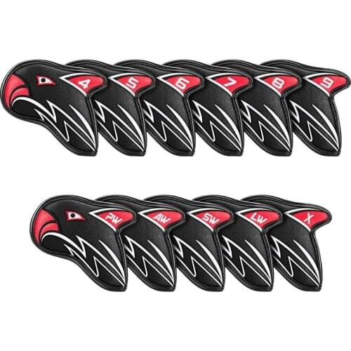 11Pcs/Lot Golf Head Covers for Irons Set Fit Most Clubs Wedge Classic Leather Water Resistant Durable Eagle Tail Design