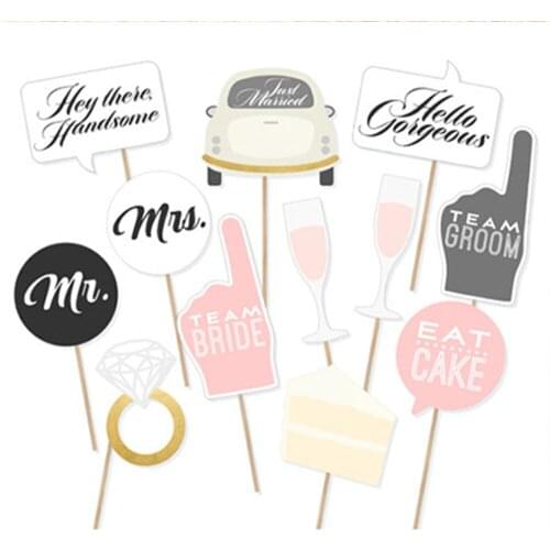 12pcs DIY Mr Mrs Wedding Photobooth Props Bride To Be Wedding Party Decorations Party Supplies
